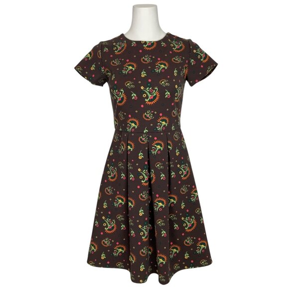 Matilda Jane Womens Maja Ponte Dress XS Brown Floral Short Sleeve Mini 18619D - Picture 1 of 12